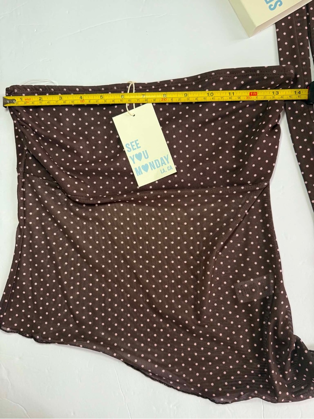 See You Monday Brown Polka Dot Tube Top & Ruffle Mini Skirt Set - Size L - NWT - Picture 3 of 7